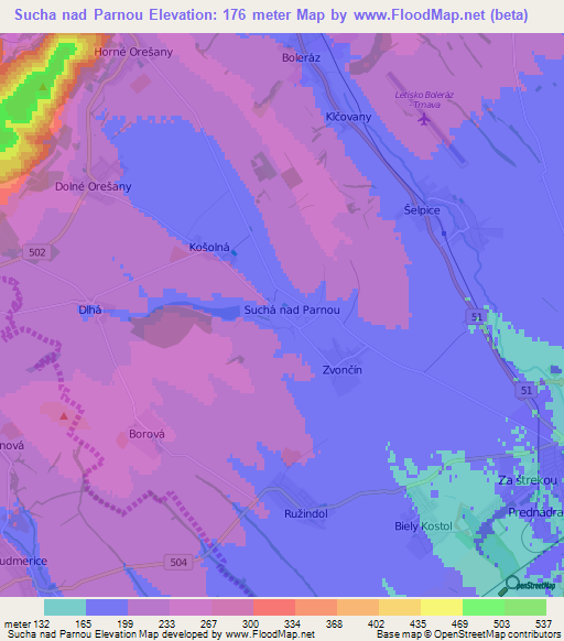 Sucha nad Parnou,Slovakia Elevation Map