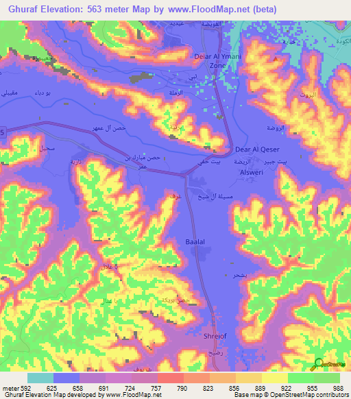 Ghuraf,Yemen Elevation Map