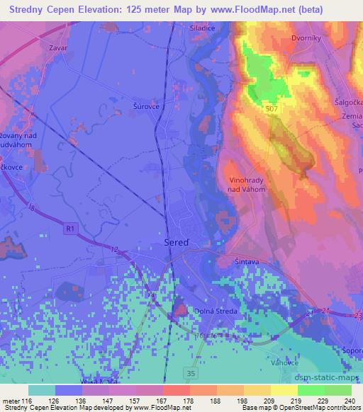 Stredny Cepen,Slovakia Elevation Map