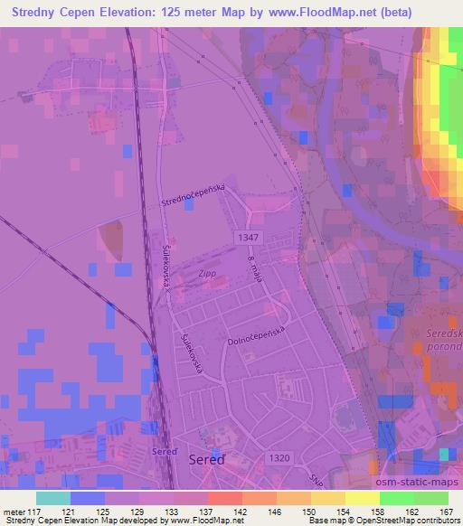 Stredny Cepen,Slovakia Elevation Map