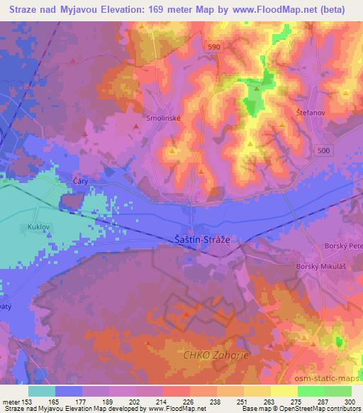 Straze nad Myjavou,Slovakia Elevation Map