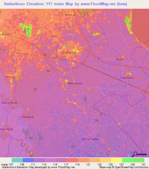 Stefanikovo,Slovakia Elevation Map