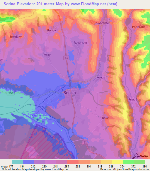 Sotina,Slovakia Elevation Map