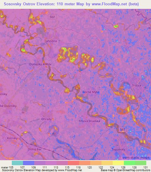 Sosovsky Ostrov,Slovakia Elevation Map