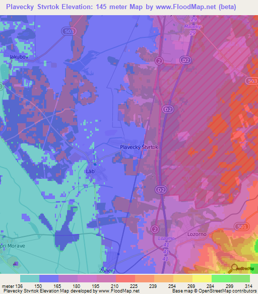 Plavecky Stvrtok,Slovakia Elevation Map