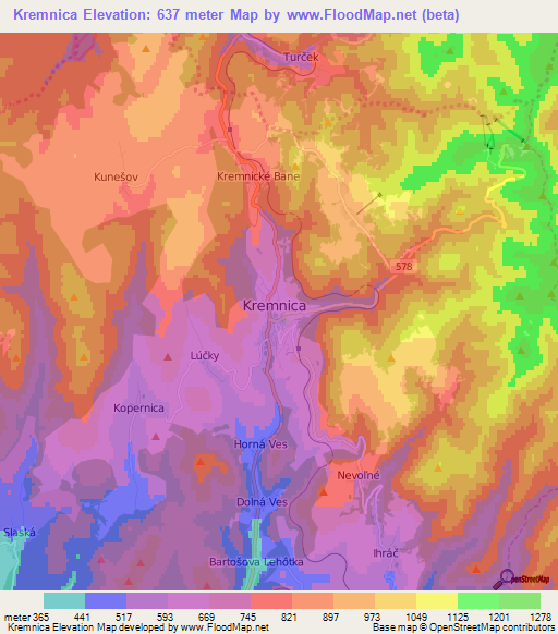 Kremnica,Slovakia Elevation Map