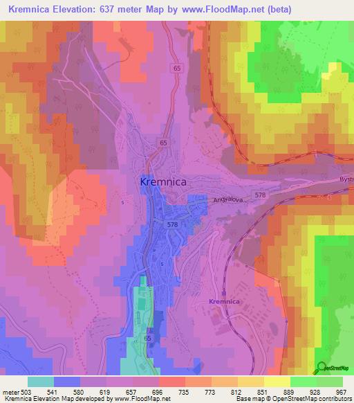 Kremnica,Slovakia Elevation Map