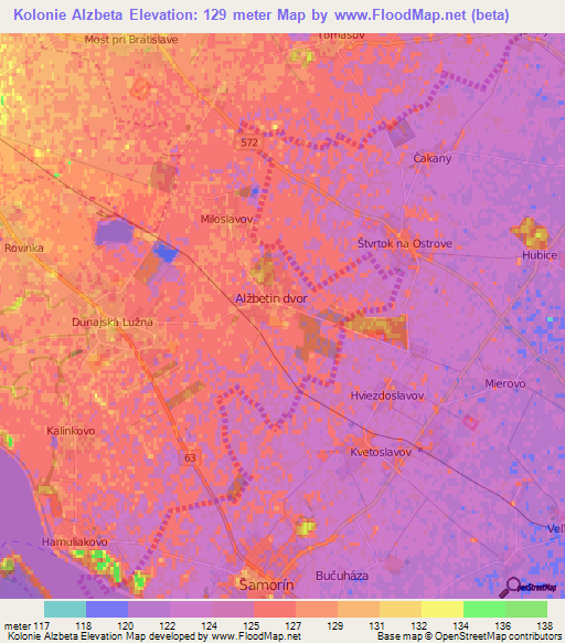 Kolonie Alzbeta,Slovakia Elevation Map