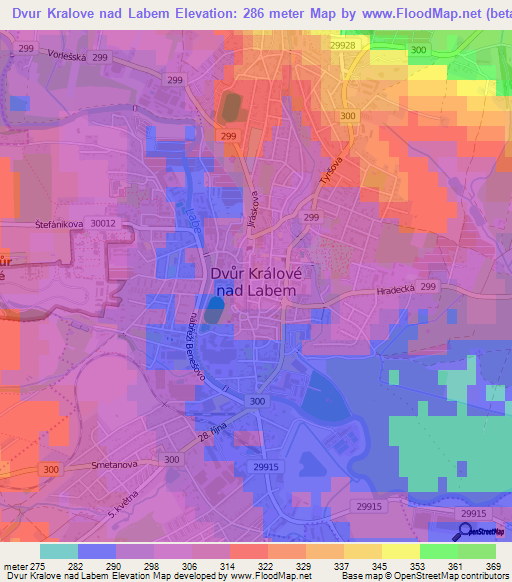 Dvur Kralove nad Labem,Czech Republic Elevation Map