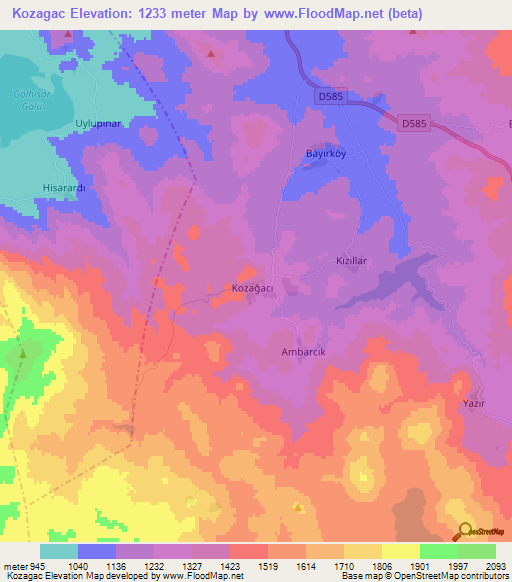 Kozagac,Turkey Elevation Map