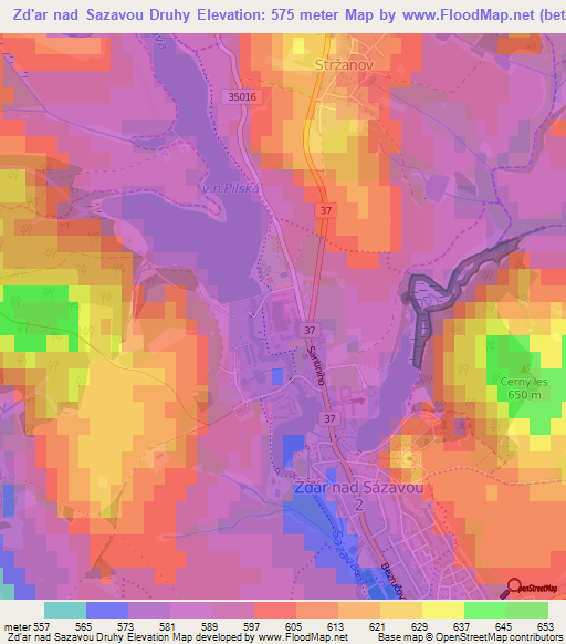 Zd'ar nad Sazavou Druhy,Czech Republic Elevation Map
