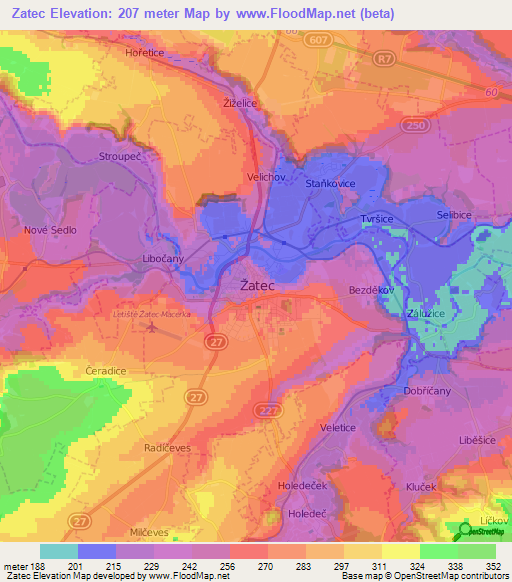Zatec,Czech Republic Elevation Map