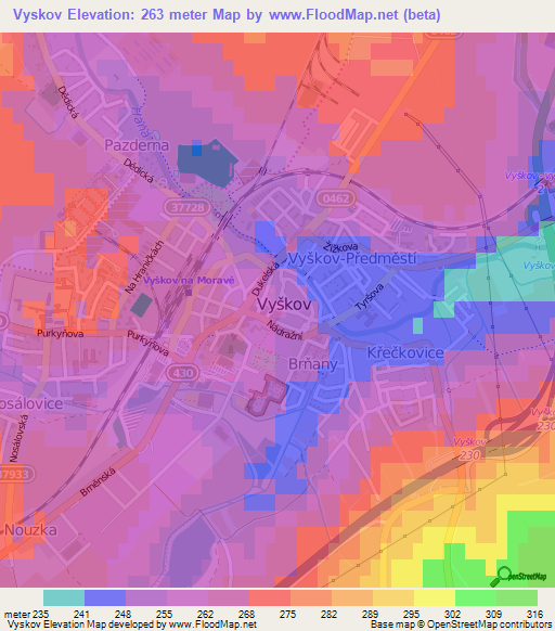 Vyskov,Czech Republic Elevation Map
