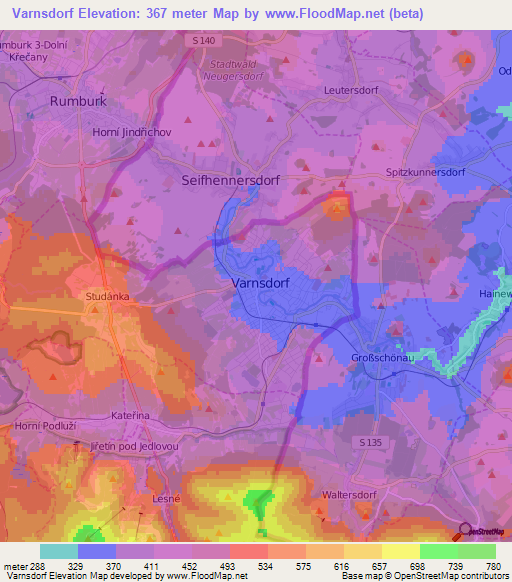 Varnsdorf,Czech Republic Elevation Map