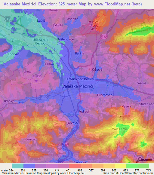 Valasske Mezirici,Czech Republic Elevation Map