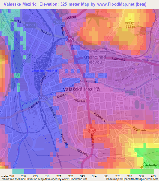Valasske Mezirici,Czech Republic Elevation Map