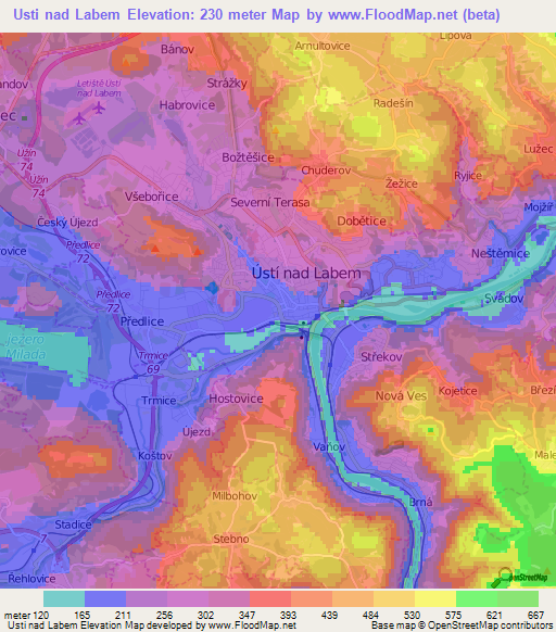 Usti nad Labem,Czech Republic Elevation Map