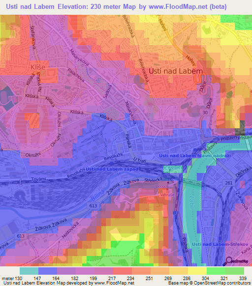 Usti nad Labem,Czech Republic Elevation Map