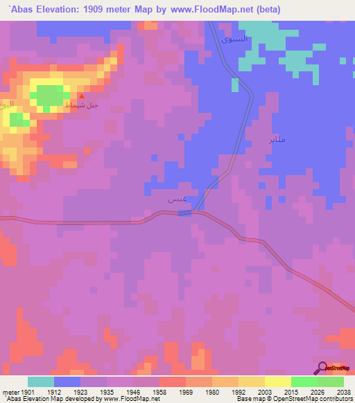 `Abas,Yemen Elevation Map