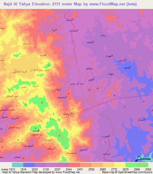 Najd Al Yahya,Yemen Elevation Map