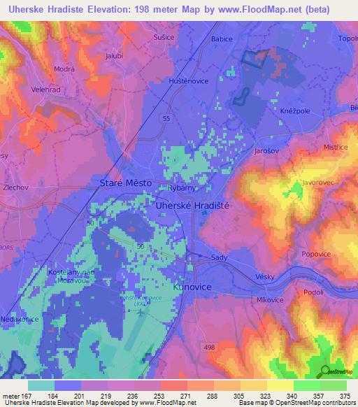 Uherske Hradiste,Czech Republic Elevation Map