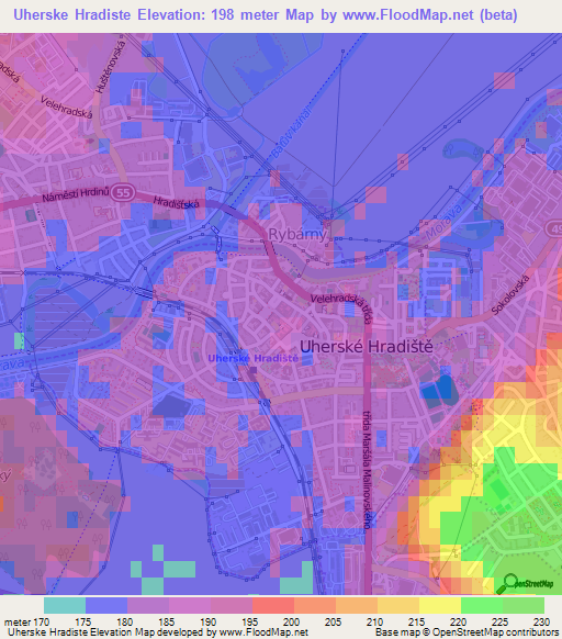 Uherske Hradiste,Czech Republic Elevation Map
