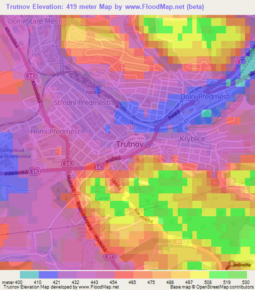 Trutnov,Czech Republic Elevation Map