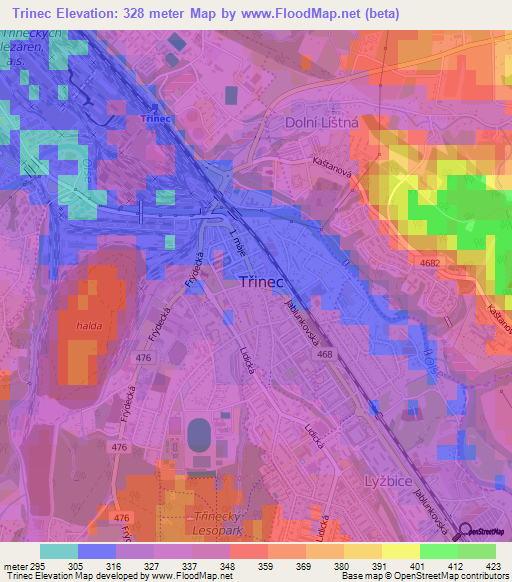 Trinec,Czech Republic Elevation Map