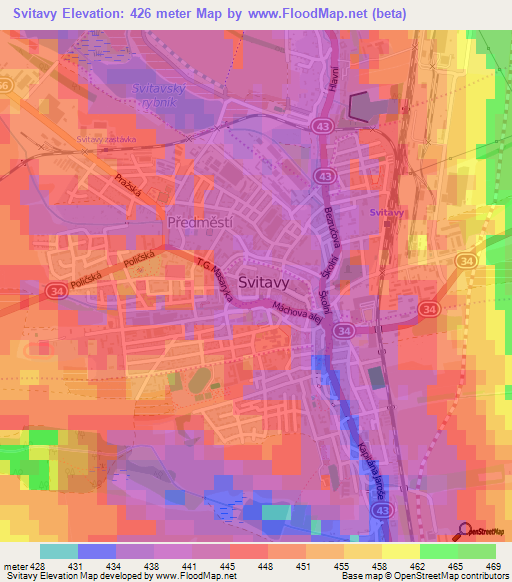 Svitavy,Czech Republic Elevation Map