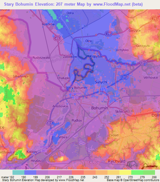 Stary Bohumin,Czech Republic Elevation Map