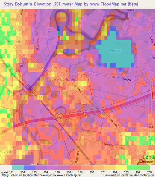 Stary Bohumin,Czech Republic Elevation Map