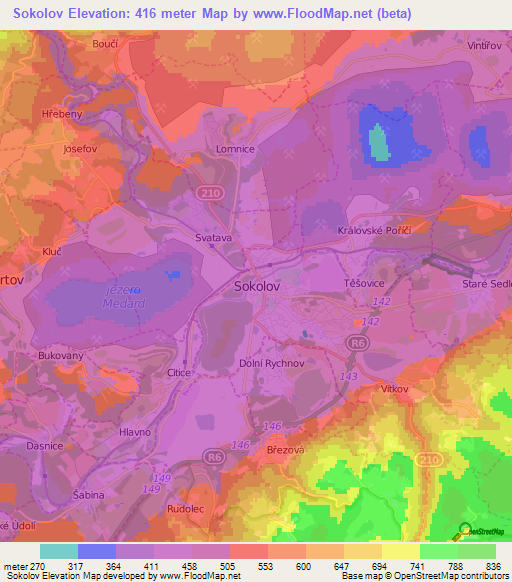 Sokolov,Czech Republic Elevation Map