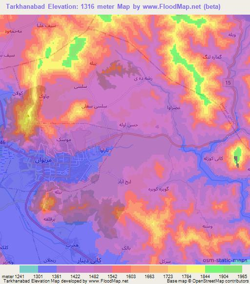 Tarkhanabad,Iran Elevation Map