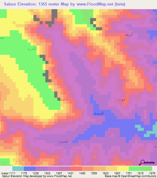 Sabun,Yemen Elevation Map