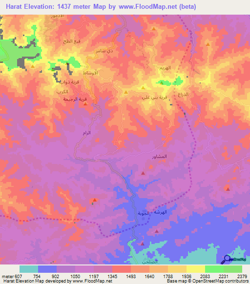 Harat,Yemen Elevation Map