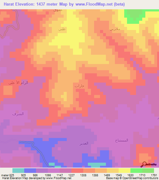 Harat,Yemen Elevation Map