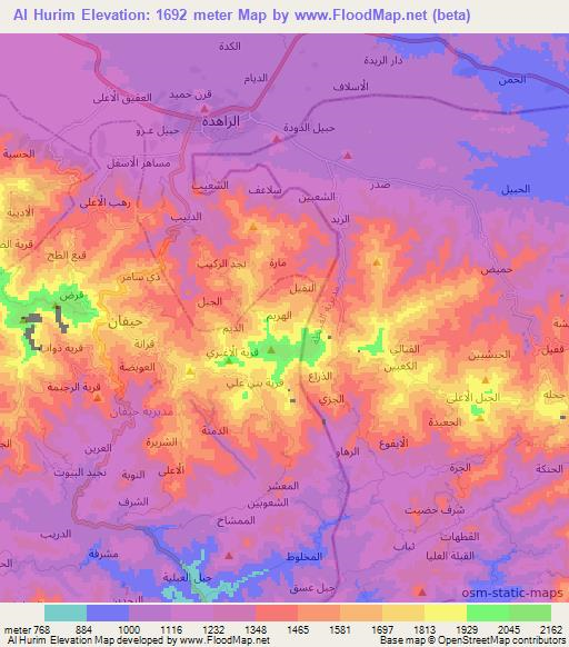 Al Hurim,Yemen Elevation Map