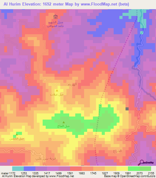 Al Hurim,Yemen Elevation Map