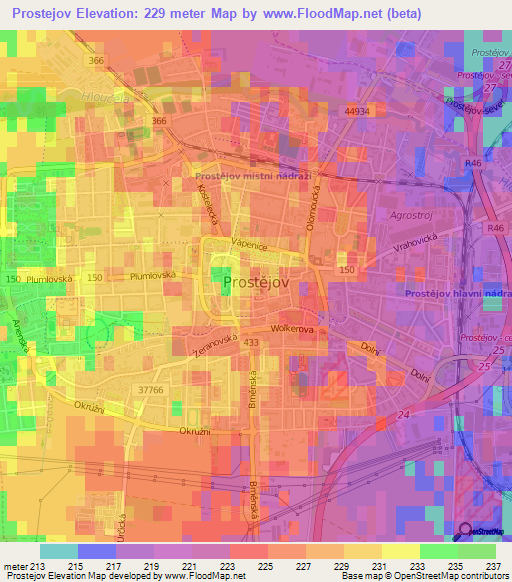 Prostejov,Czech Republic Elevation Map