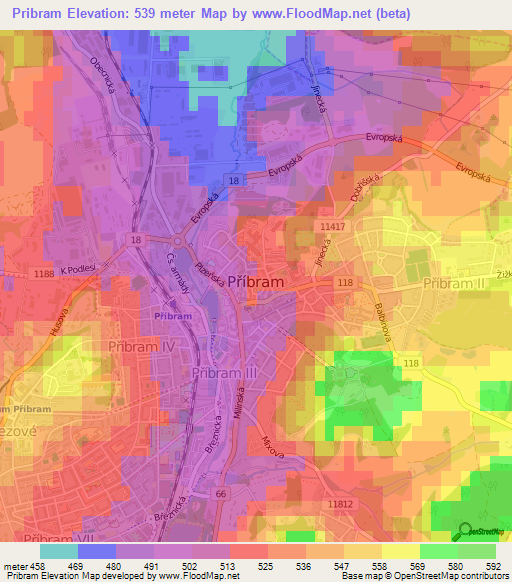 Pribram,Czech Republic Elevation Map