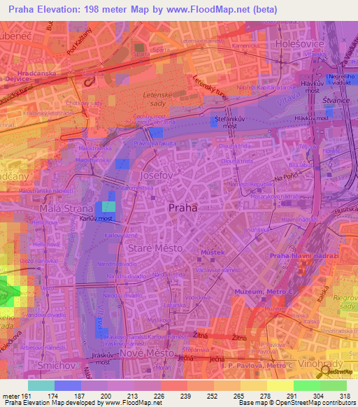 Praha,Czech Republic Elevation Map
