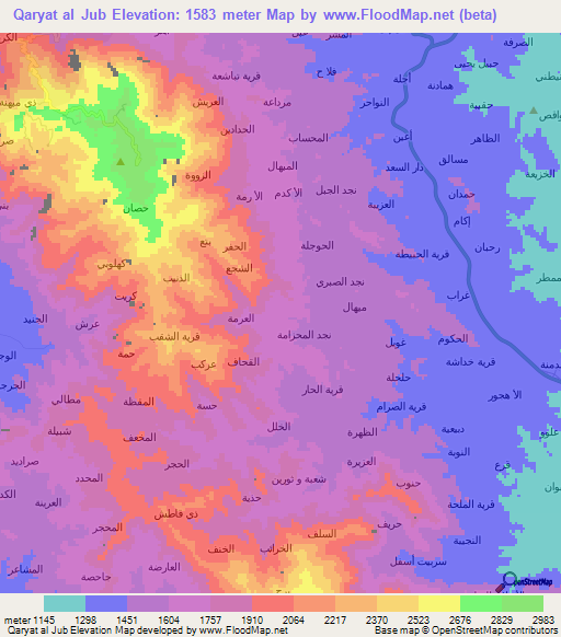 Qaryat al Jub,Yemen Elevation Map