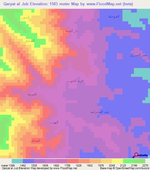 Qaryat al Jub,Yemen Elevation Map