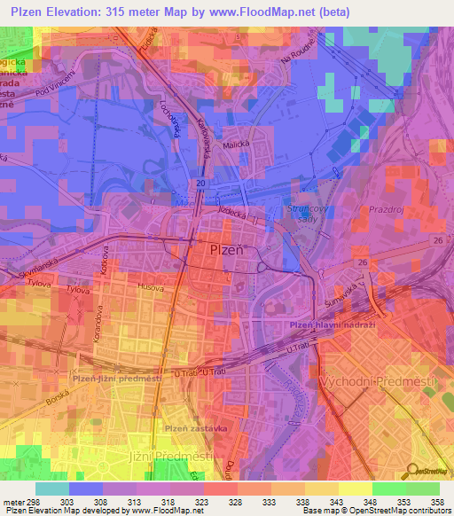 Plzen,Czech Republic Elevation Map