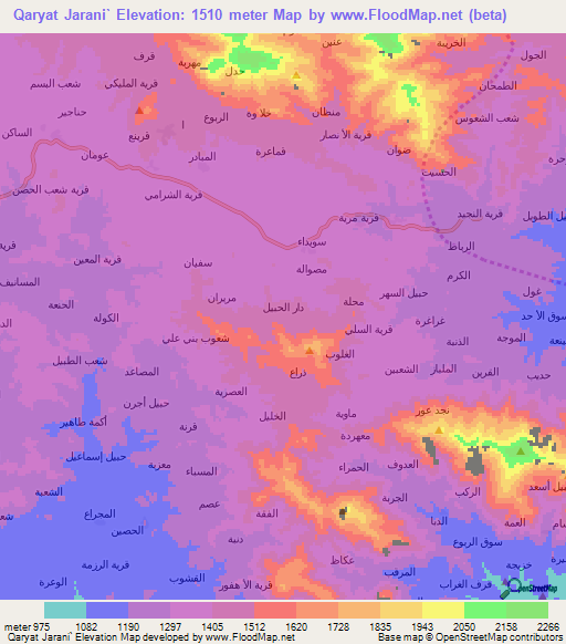 Qaryat Jarani`,Yemen Elevation Map