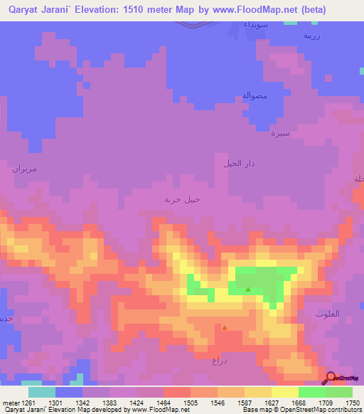 Qaryat Jarani`,Yemen Elevation Map