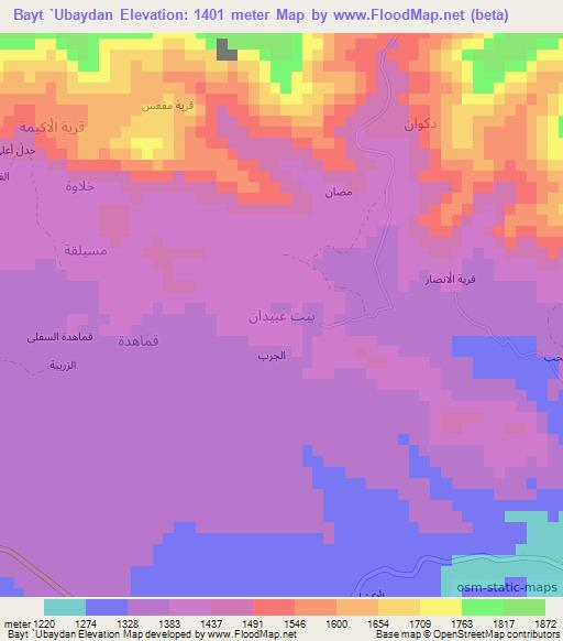 Bayt `Ubaydan,Yemen Elevation Map