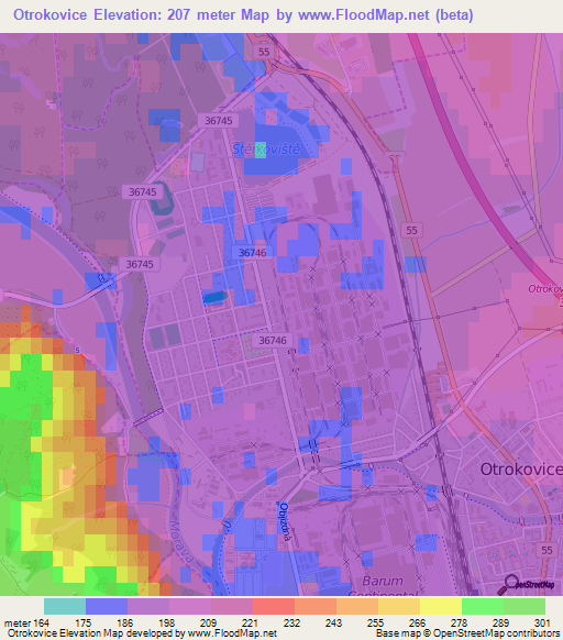Otrokovice,Czech Republic Elevation Map