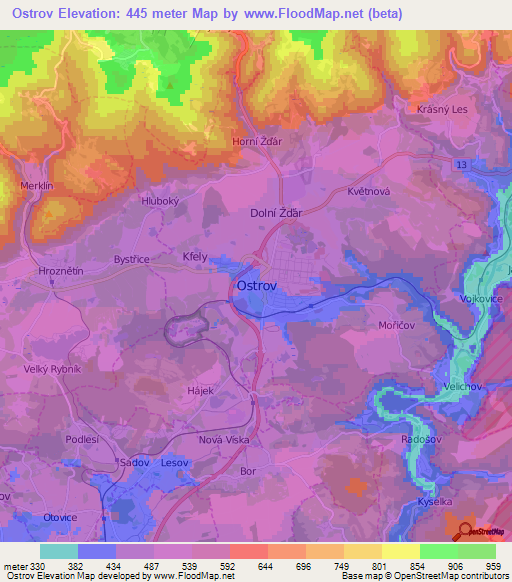 Ostrov,Czech Republic Elevation Map