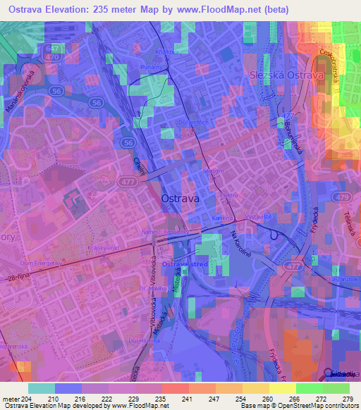 Ostrava,Czech Republic Elevation Map